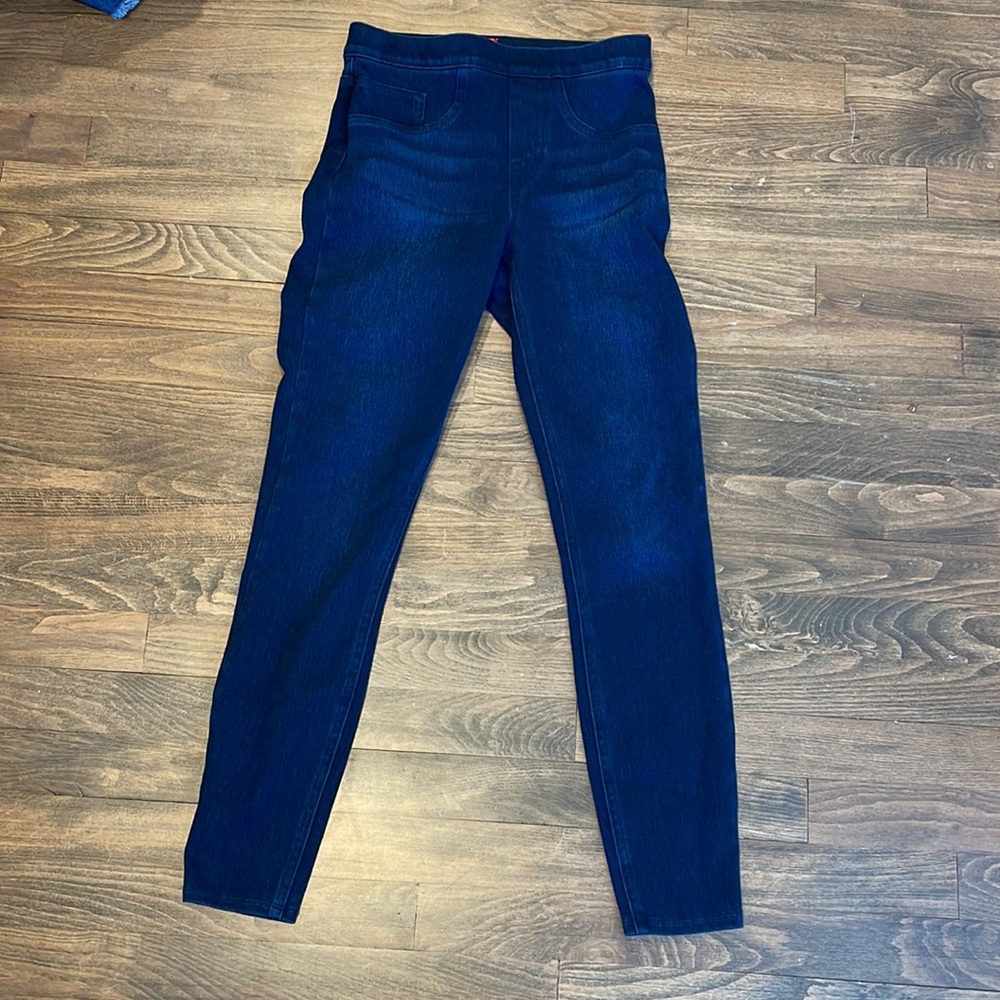 Spanx sweatpant jeans straight leg twilight rinse dark wash high rise waist - Picture 5 of 12